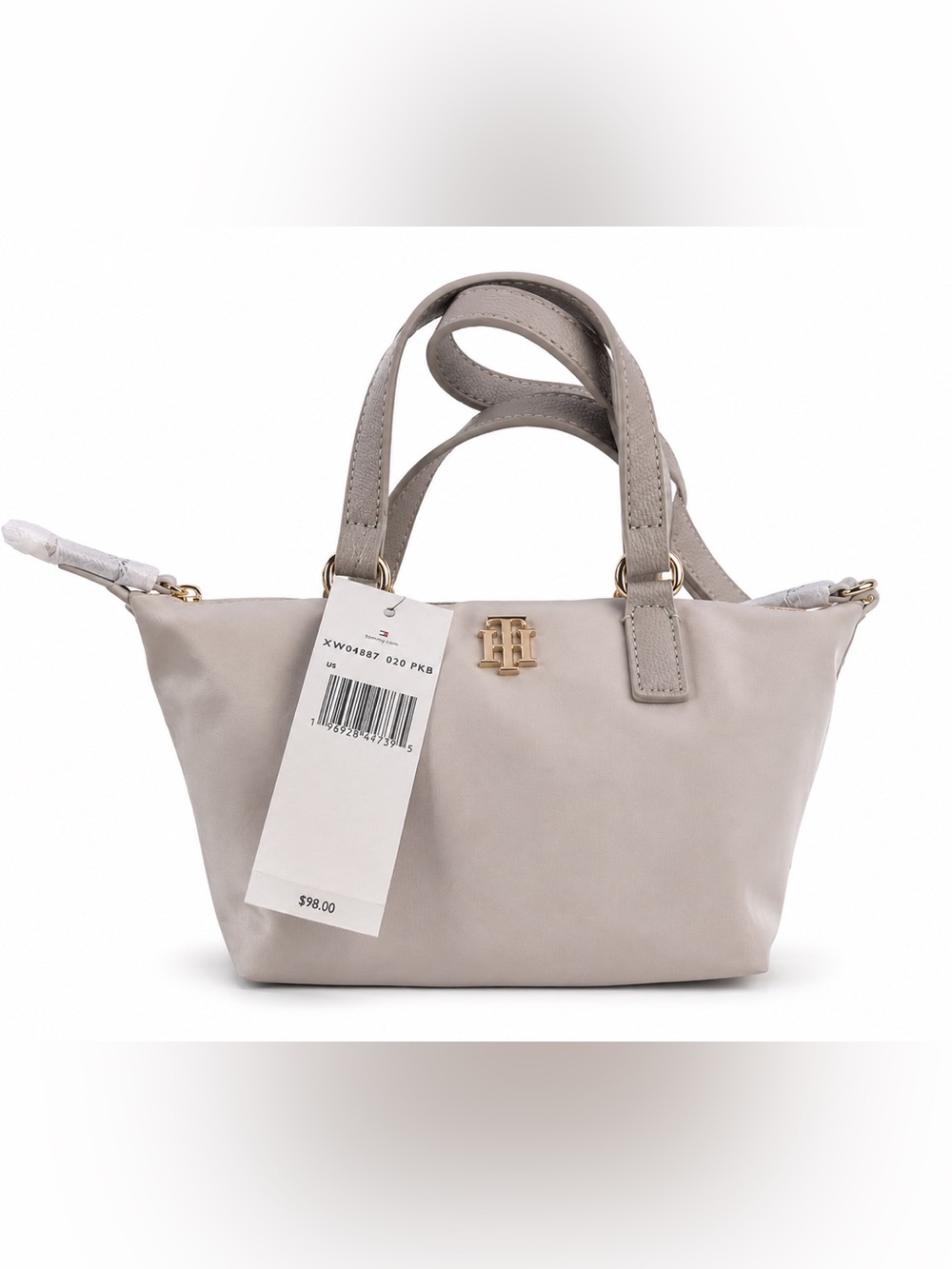 Tommy Hilfiger Small Pebble Leather Satchel in Light Taupe